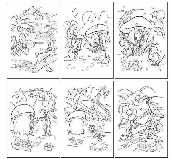 Раскраска по сказке Сутеева под грибом