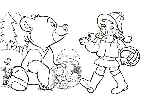 Раскраска сбор грибов в лесу