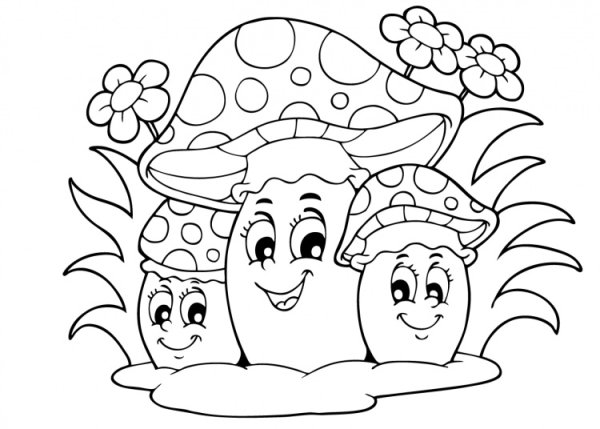Грибы с глазами раскраска для детей