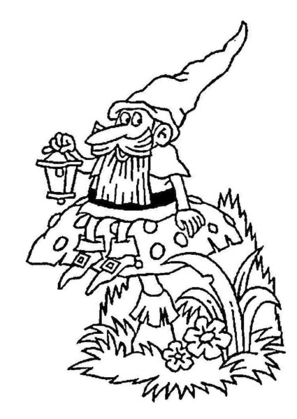 Гном с грибом раскраска для детей