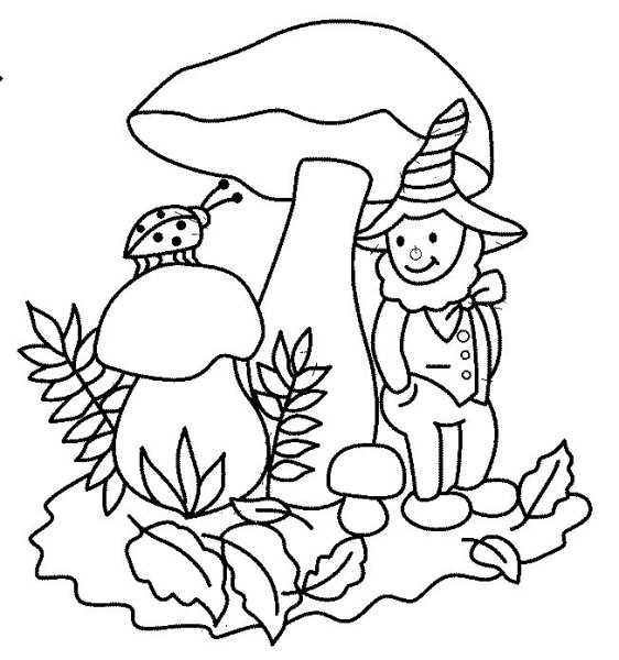Раскраска Гном с грибом