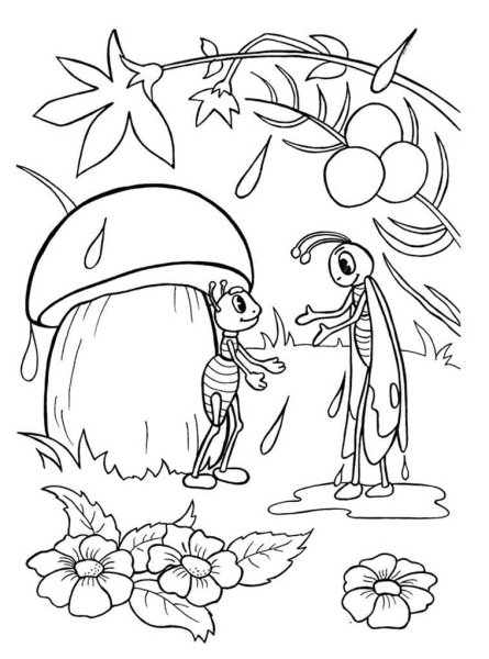 Раскраска по сказке Сутеева под грибом