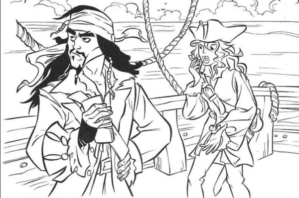 Раскраска пираты Карибского моря Джек Воробей