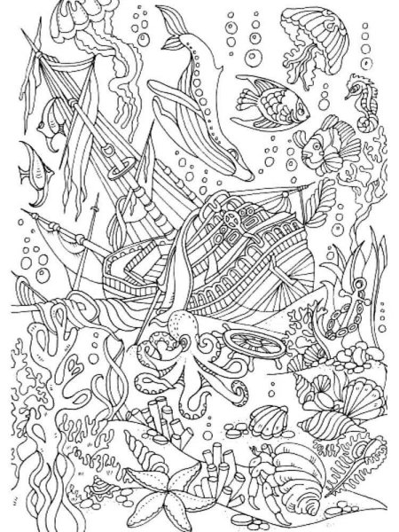 Раскраски для взрослых подводный мир