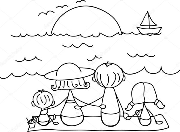 Моя семья на море раскраска
