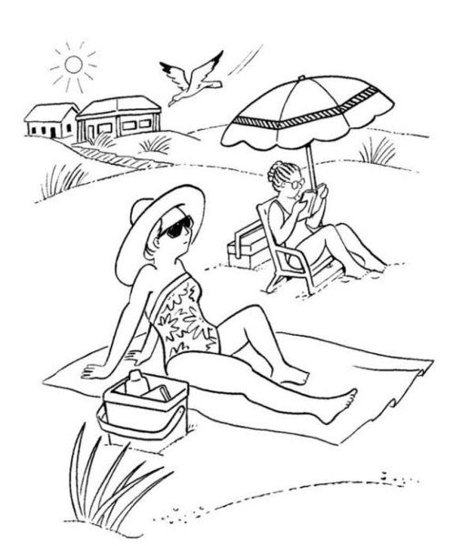 Раскраска девочка на пляже