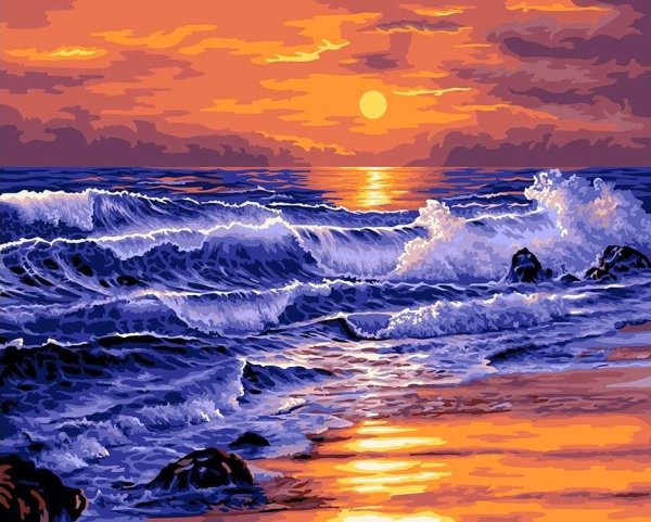 Закат над морем живопись