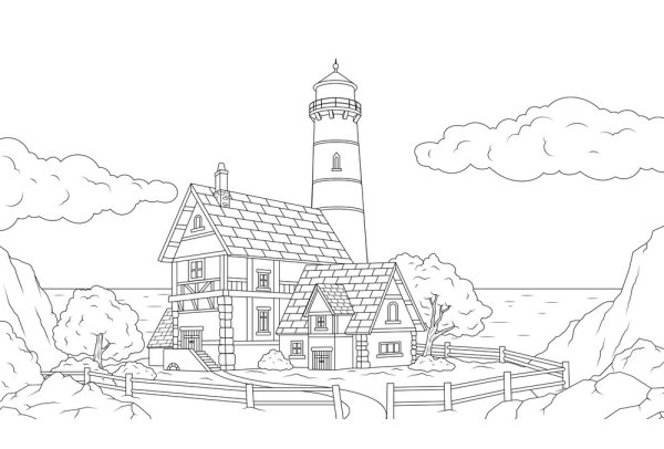 Раскраска домик у моря