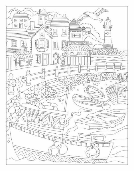 Раскраска домик у моря