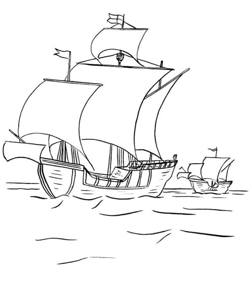 Раскраска море и корабль