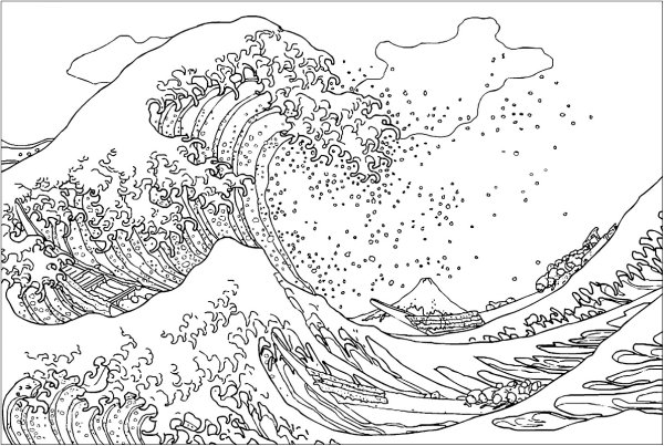 Большая волна в Канагаве раскраска