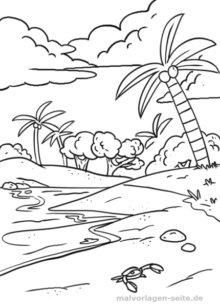 Раскраска море и пальмы