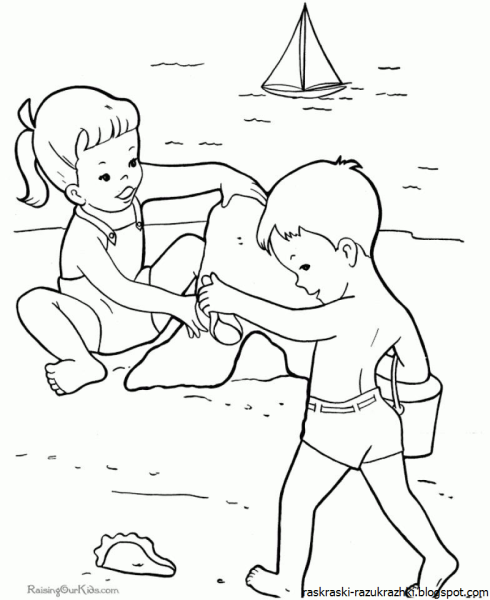Пляж раскраска для детей