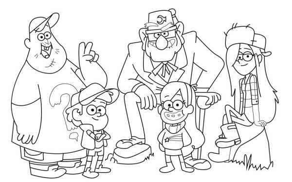 Раскраска Гравити Фолз вся семья