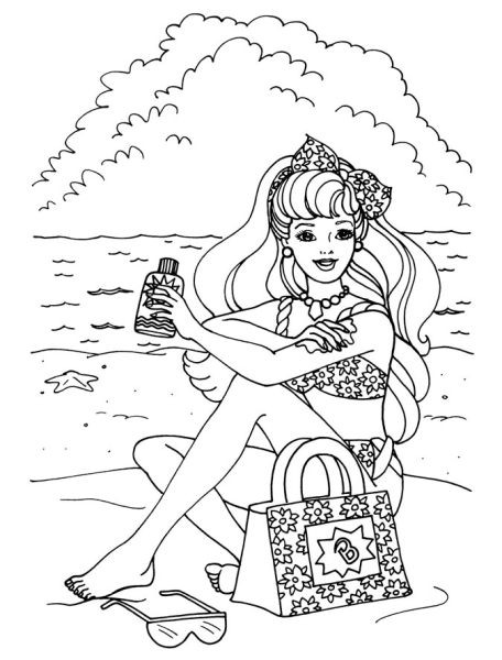 Раскраска Барби на море