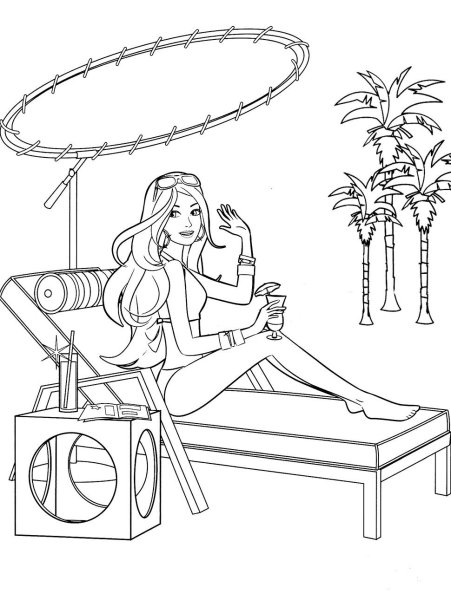 Раскраска для девочек Барби на море