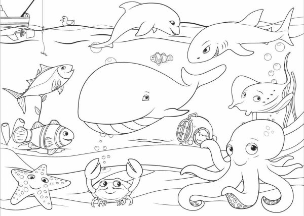 Обитатели мирового океана рисунок для детей раскраска