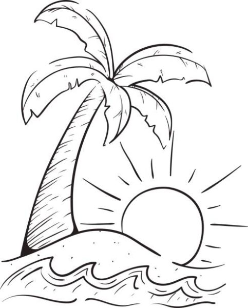 Остров с пальмой карандашом