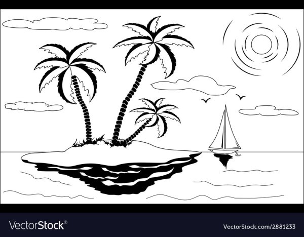 Морской пейзаж вектор черно белый