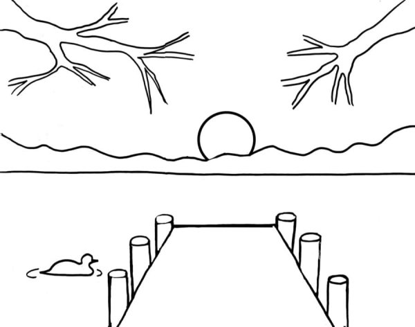 Закат рисунок раскраска
