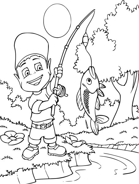 Раскраска мальчик на рыбалке