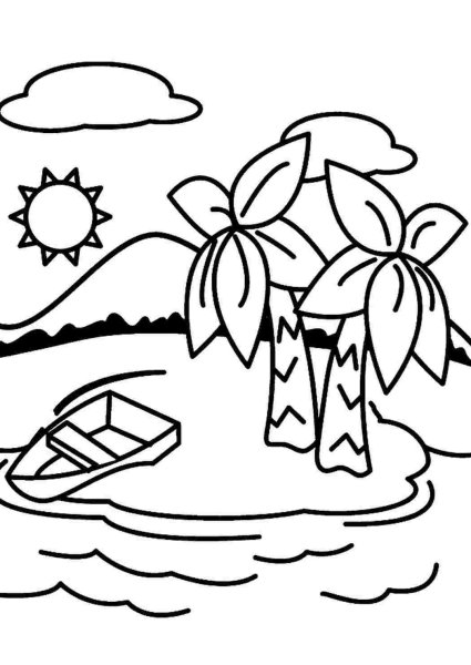 Раскраска остров с пальмой