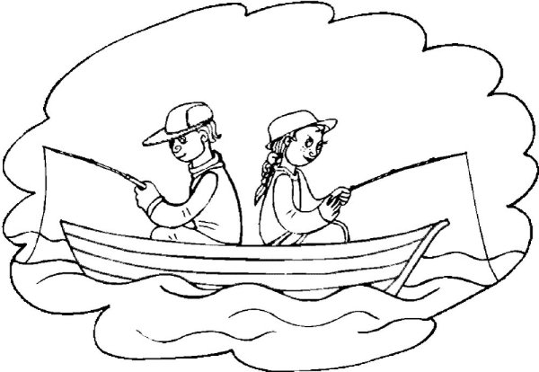 Рыбак в лодке раскраска