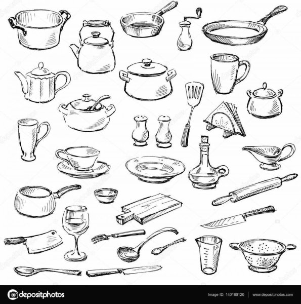 Раскраска кухонная посуда