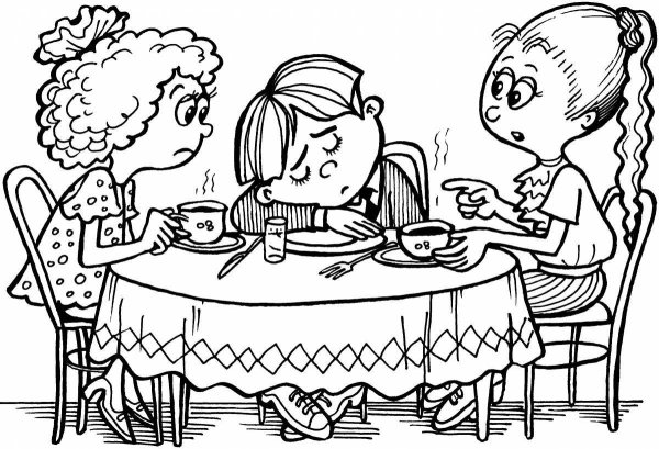 Раскраска дети в столовой