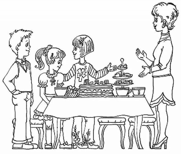 Раскраска семья за столом
