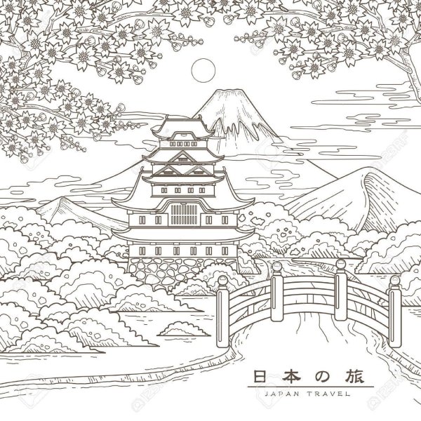 Японский пейзаж раскраска