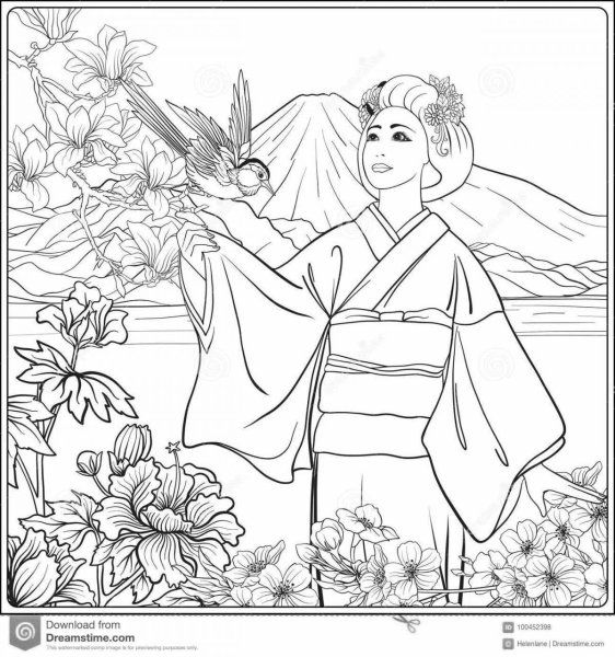 Японская природа раскраска