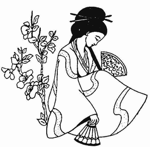 Японка в кимоно раскраска