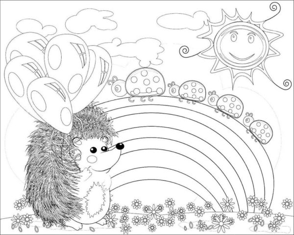 Ежик с шариками раскраска
