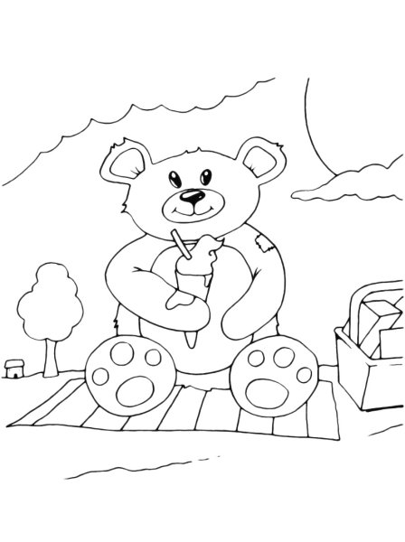 Раскраска мишка с мороженым