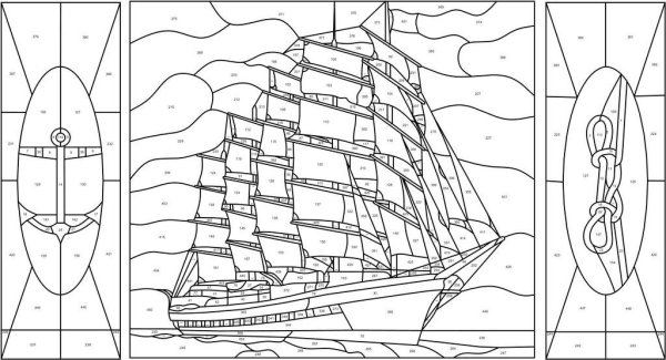 Корабль трафарет для витража