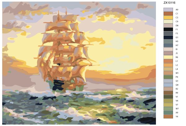 Картина по номерам корабль на рассвете схема