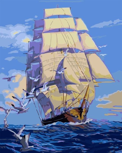 Корабль акрилом на холсте