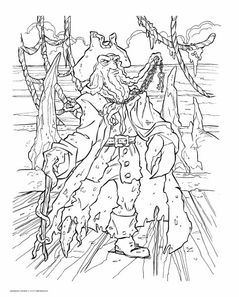 Раскраски пираты Карибского моря Дейви Джонс