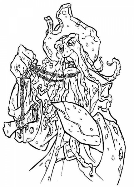 Раскраска Джек Воробей Дейви Джонс