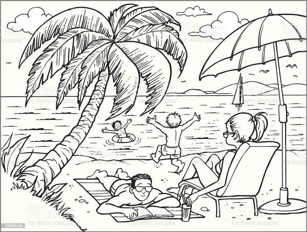 Раскраска семья на море