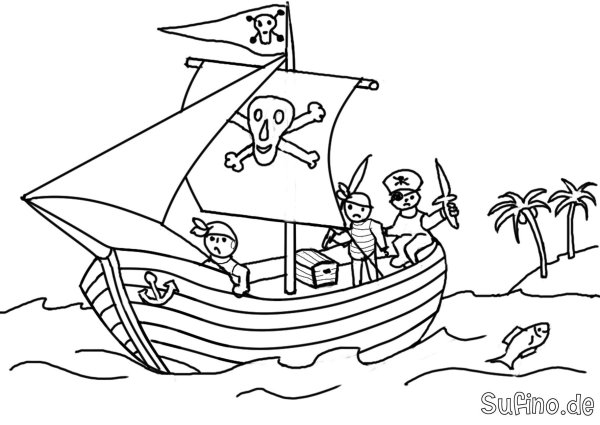 Пиратский корабль раскраска для детей