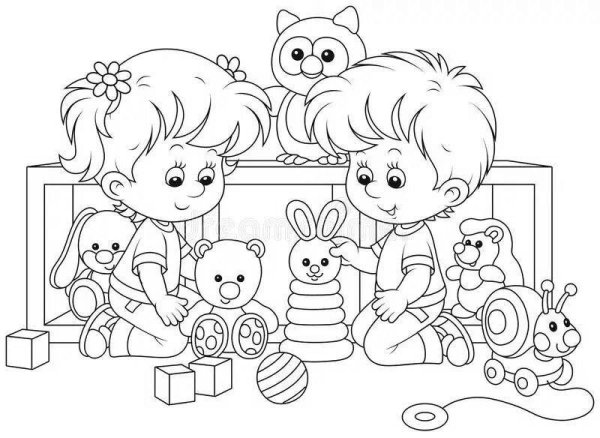 Раскраска дети в детском саду