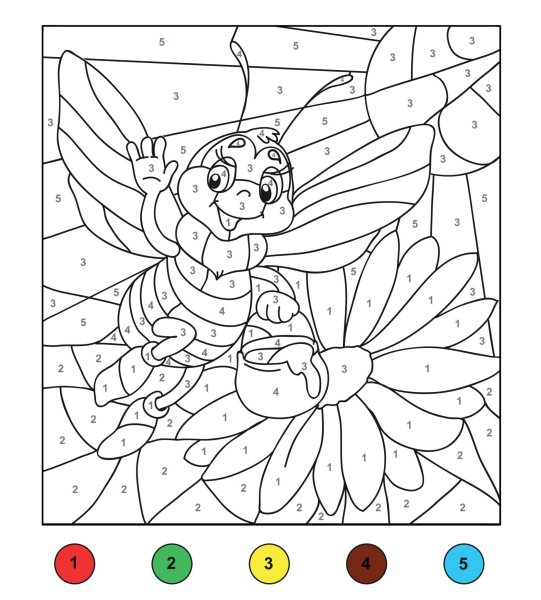 Раскраска по номерам насекомые для детей