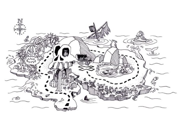 Раскраска карта сокровищ для детей