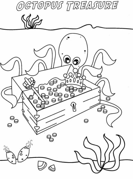 Морские обитатели и сокровища раскраски