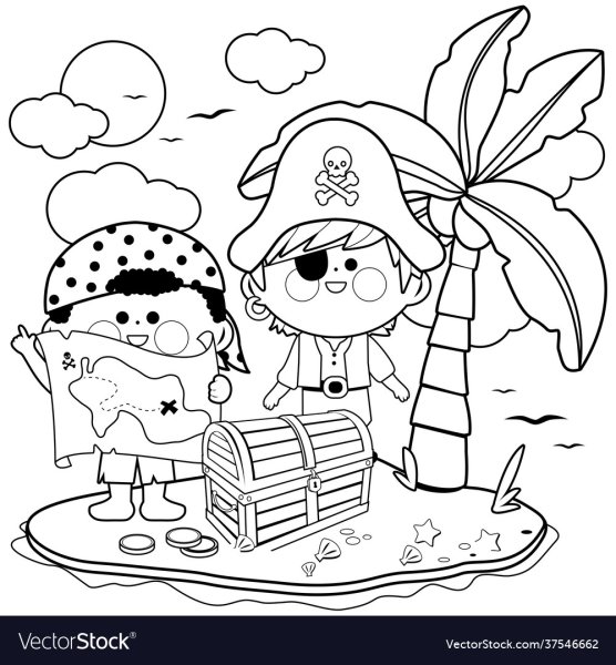 Пираты на острове раскраска