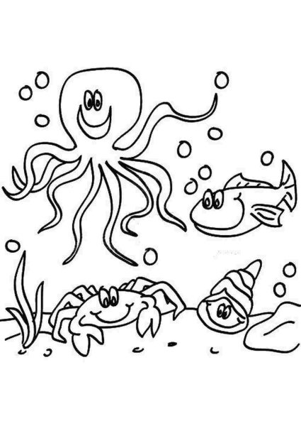 Раскраска краб и осьминог