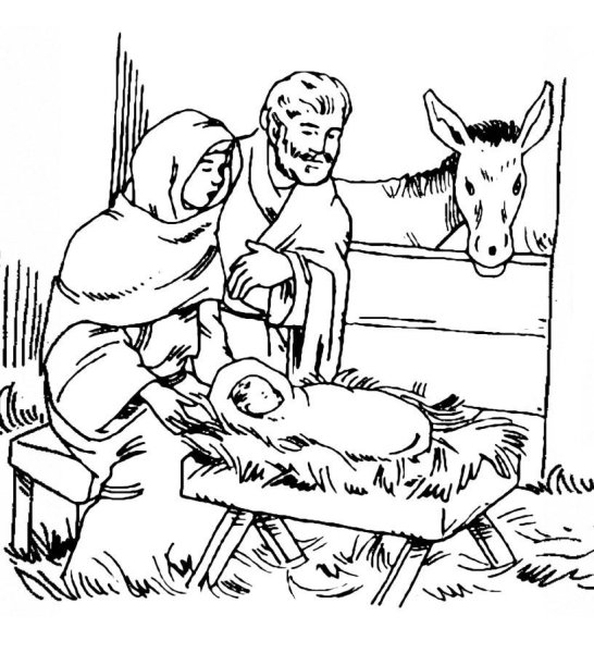 Раскраска Мария и Иосиф в хлеву