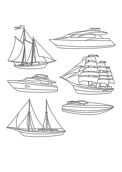 Детская раскраска лодки и яхты